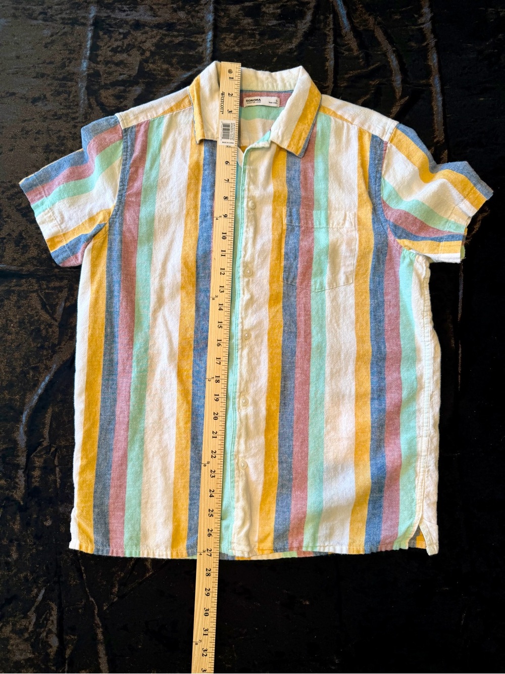 Sonoma Casual Men's Short-Sleeve Button-Up Shirt in Pastel Multicolor Stripes - Picture 2 of 3